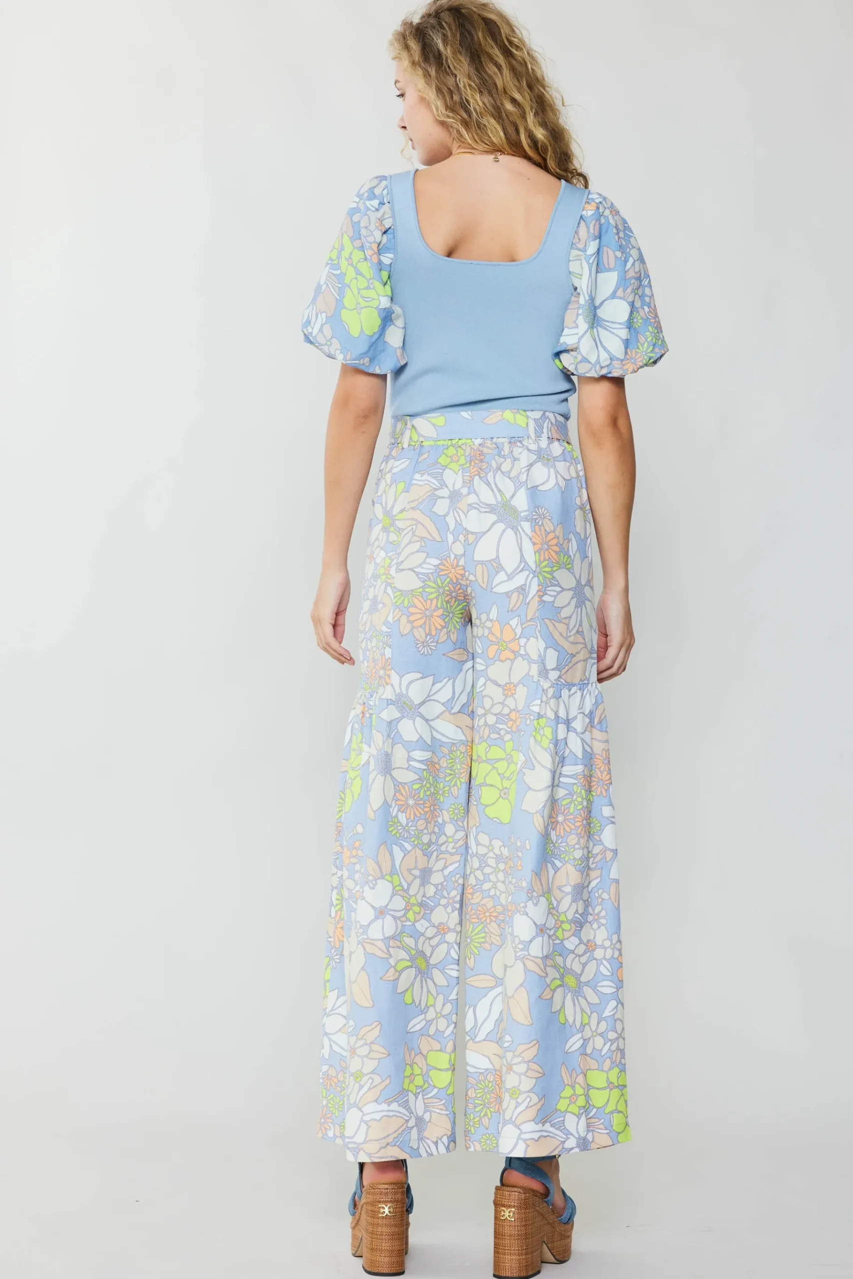 Outlet Linen Blend Floral Pants Women Pants