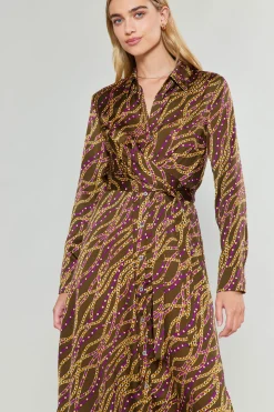 Clearance Link Motif Shirt Dress Women Midi Dresses