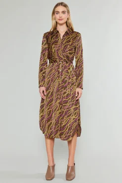 Clearance Link Motif Shirt Dress Women Midi Dresses