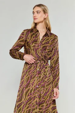 Clearance Link Motif Shirt Dress Women Midi Dresses