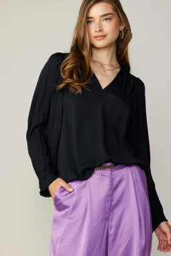 Hot Long Pleated Sleeve Blouse Women Long Sleeve Tops