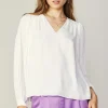Online Long Pleated Sleeve Blouse Women Long Sleeve Tops