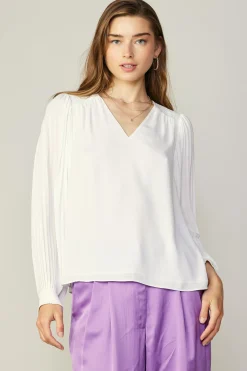 Online Long Pleated Sleeve Blouse Women Long Sleeve Tops
