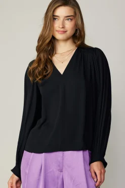 Hot Long Pleated Sleeve Blouse Women Long Sleeve Tops