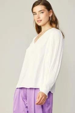 Online Long Pleated Sleeve Blouse Women Long Sleeve Tops