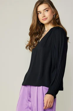 Hot Long Pleated Sleeve Blouse Women Long Sleeve Tops