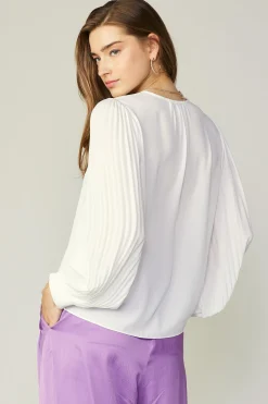 Online Long Pleated Sleeve Blouse Women Long Sleeve Tops