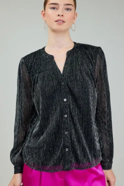 Clearance Lurex Buttonup Blouse Women Long Sleeve Tops