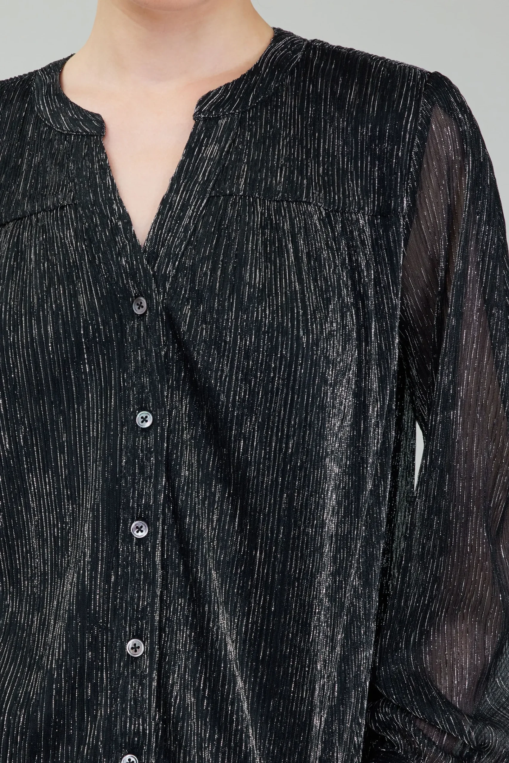 Clearance Lurex Buttonup Blouse Women Long Sleeve Tops