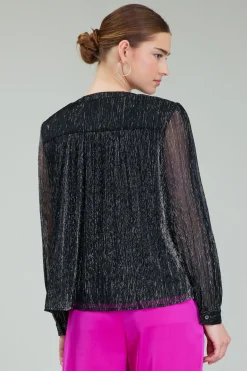 Clearance Lurex Buttonup Blouse Women Long Sleeve Tops