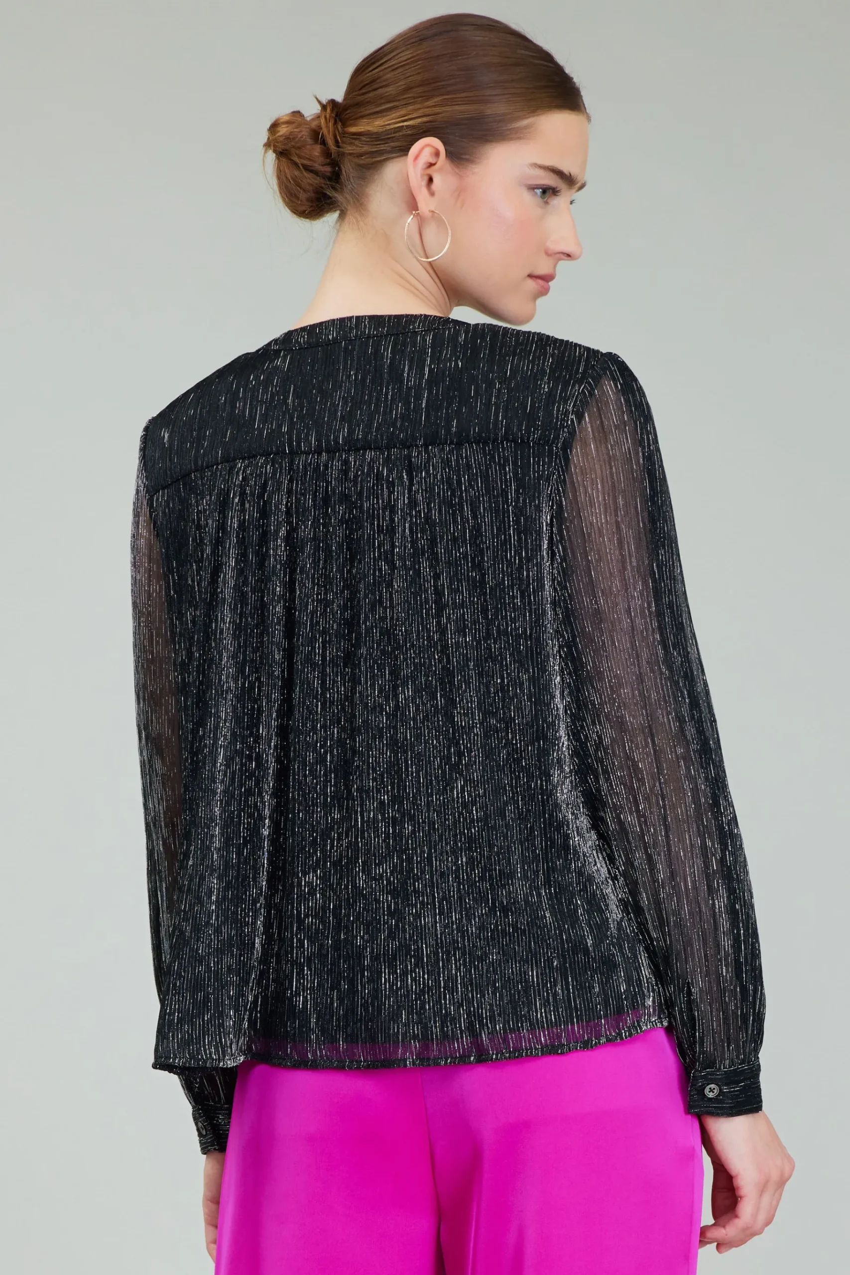 Clearance Lurex Buttonup Blouse Women Long Sleeve Tops