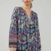 Outlet Lurex Floral Blouse Women Long Sleeve Tops
