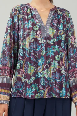 Outlet Lurex Floral Blouse Women Long Sleeve Tops