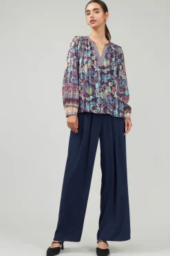 Outlet Lurex Floral Blouse Women Long Sleeve Tops