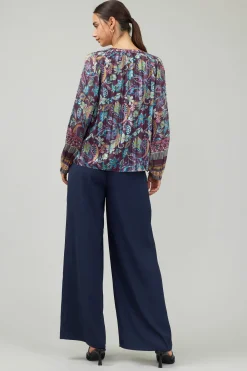 Outlet Lurex Floral Blouse Women Long Sleeve Tops