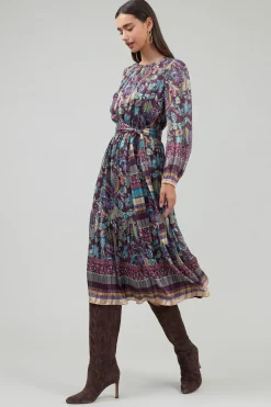 Fashion Lurex Floral Midi Dress Women Midi Dresses