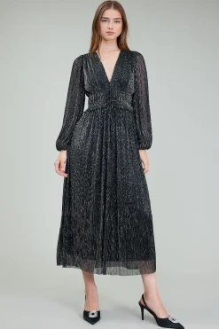 New Lurex Pleated Maxi Dress Women Maxi Dresses