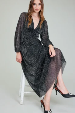 New Lurex Pleated Maxi Dress Women Maxi Dresses