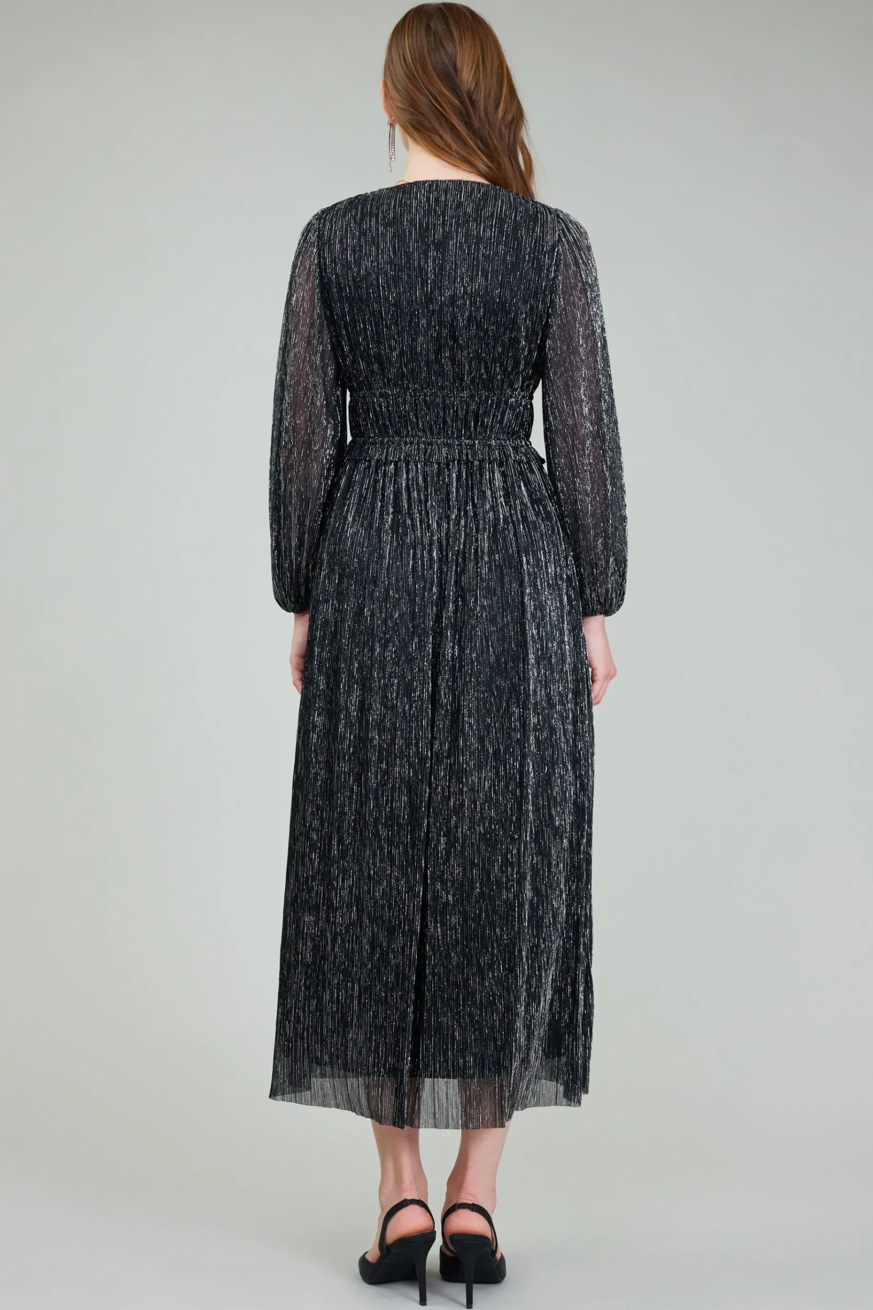 New Lurex Pleated Maxi Dress Women Maxi Dresses