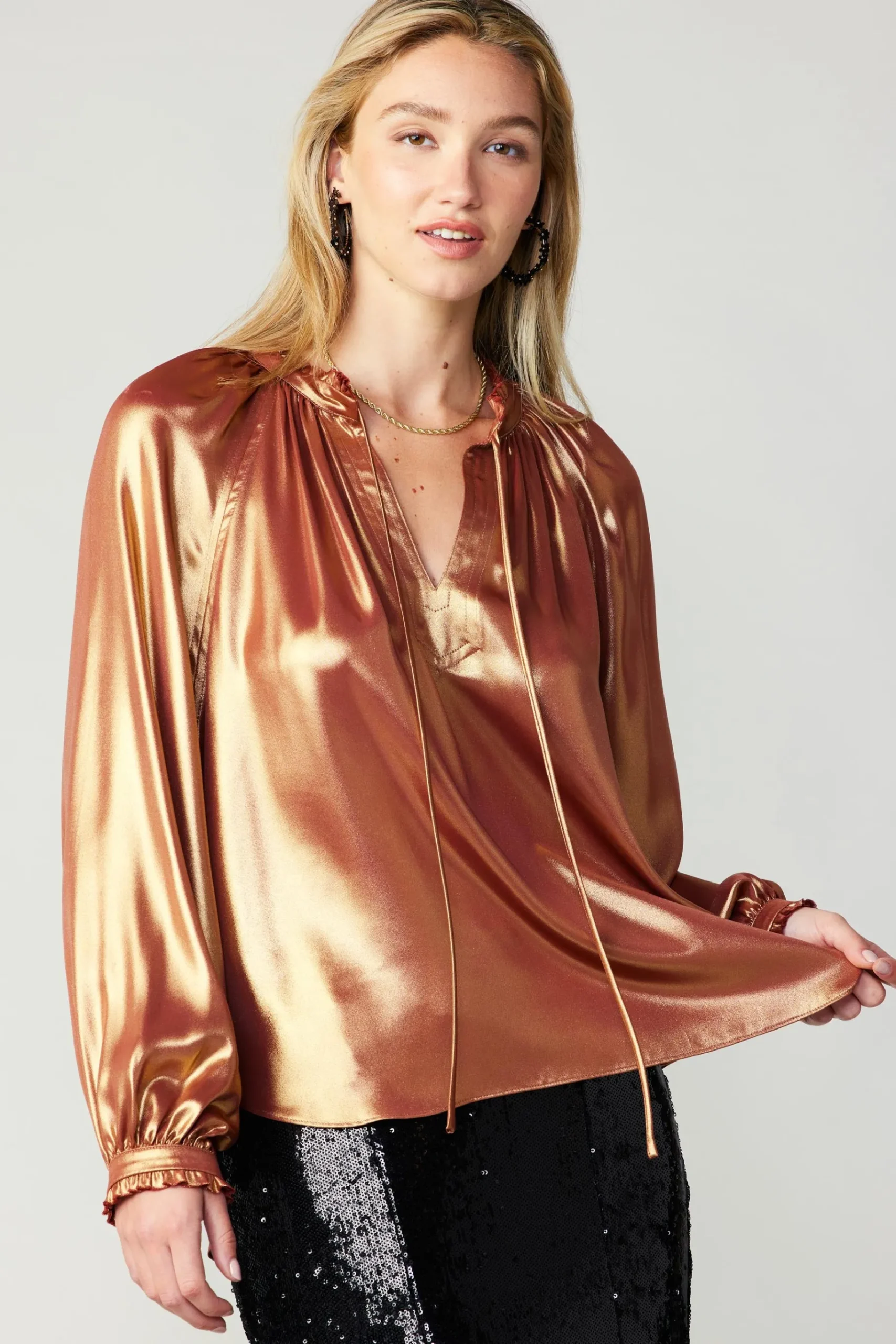 Best Lustrous Cuffed Blouse Women Long Sleeve Tops