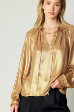 Sale Lustrous Cuffed Blouse Women Long Sleeve Tops