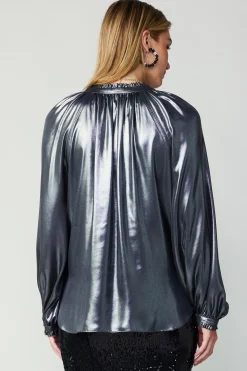 Discount Lustrous Cuffed Blouse Women Long Sleeve Tops