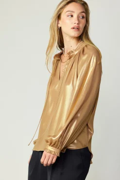 Sale Lustrous Cuffed Blouse Women Long Sleeve Tops