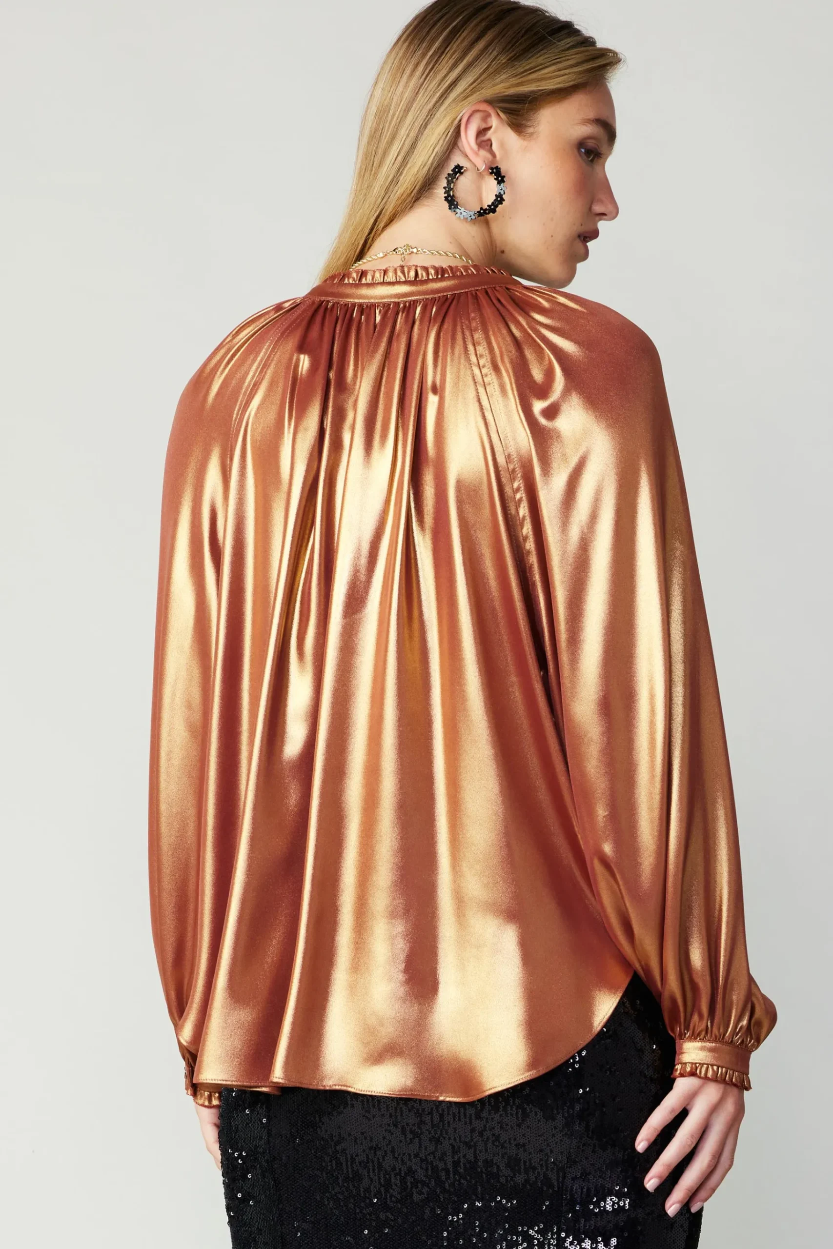 Best Lustrous Cuffed Blouse Women Long Sleeve Tops