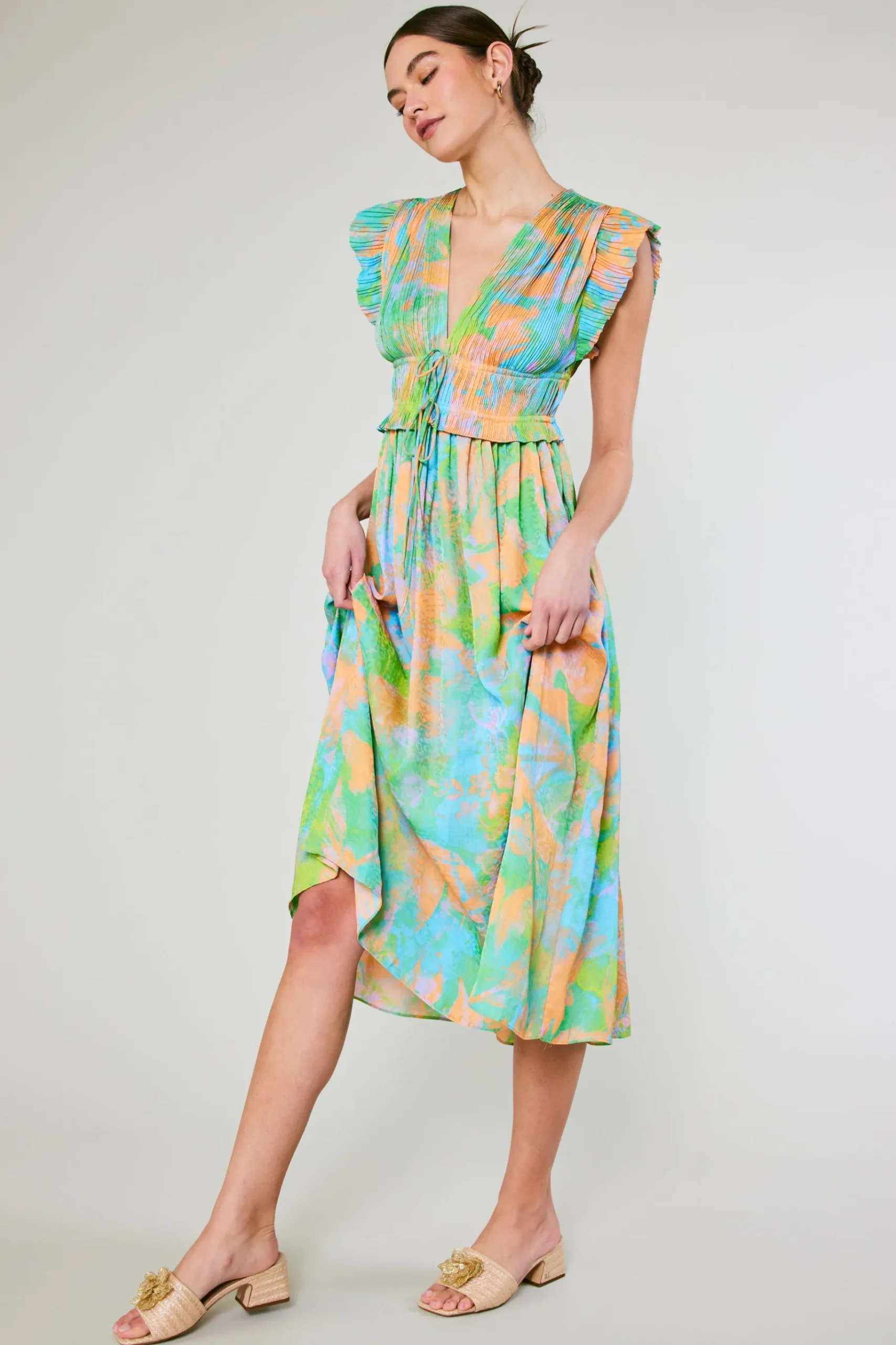 Outlet Mara Abstract Pleated Maxi Dress Women Maxi Dresses | Midi Dresses