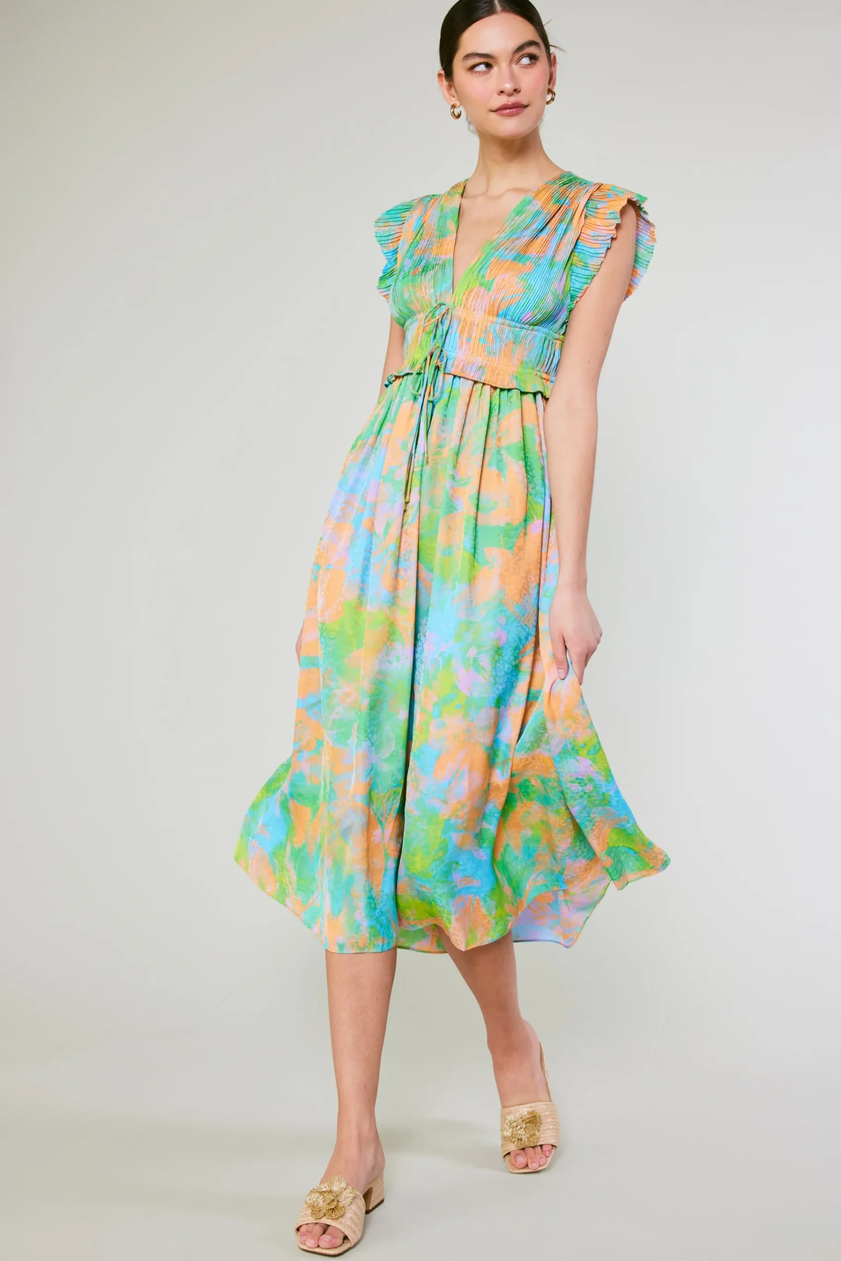 Outlet Mara Abstract Pleated Maxi Dress Women Maxi Dresses | Midi Dresses