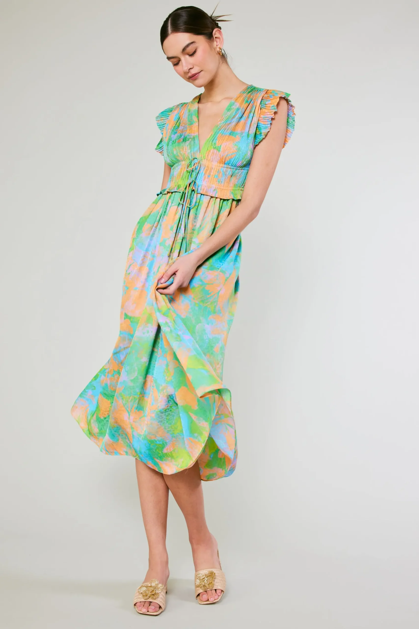 Outlet Mara Abstract Pleated Maxi Dress Women Maxi Dresses | Midi Dresses