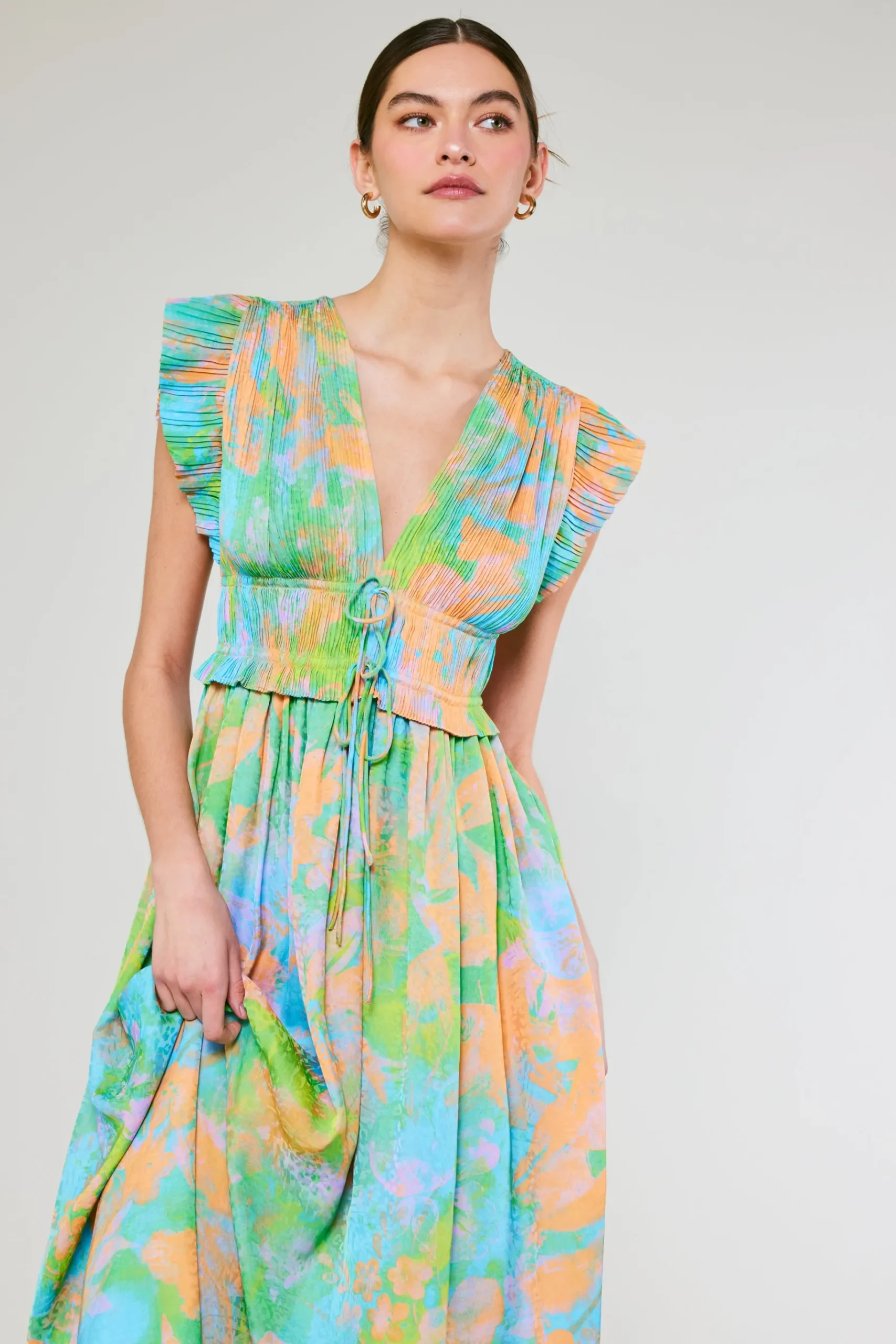 Outlet Mara Abstract Pleated Maxi Dress Women Maxi Dresses | Midi Dresses