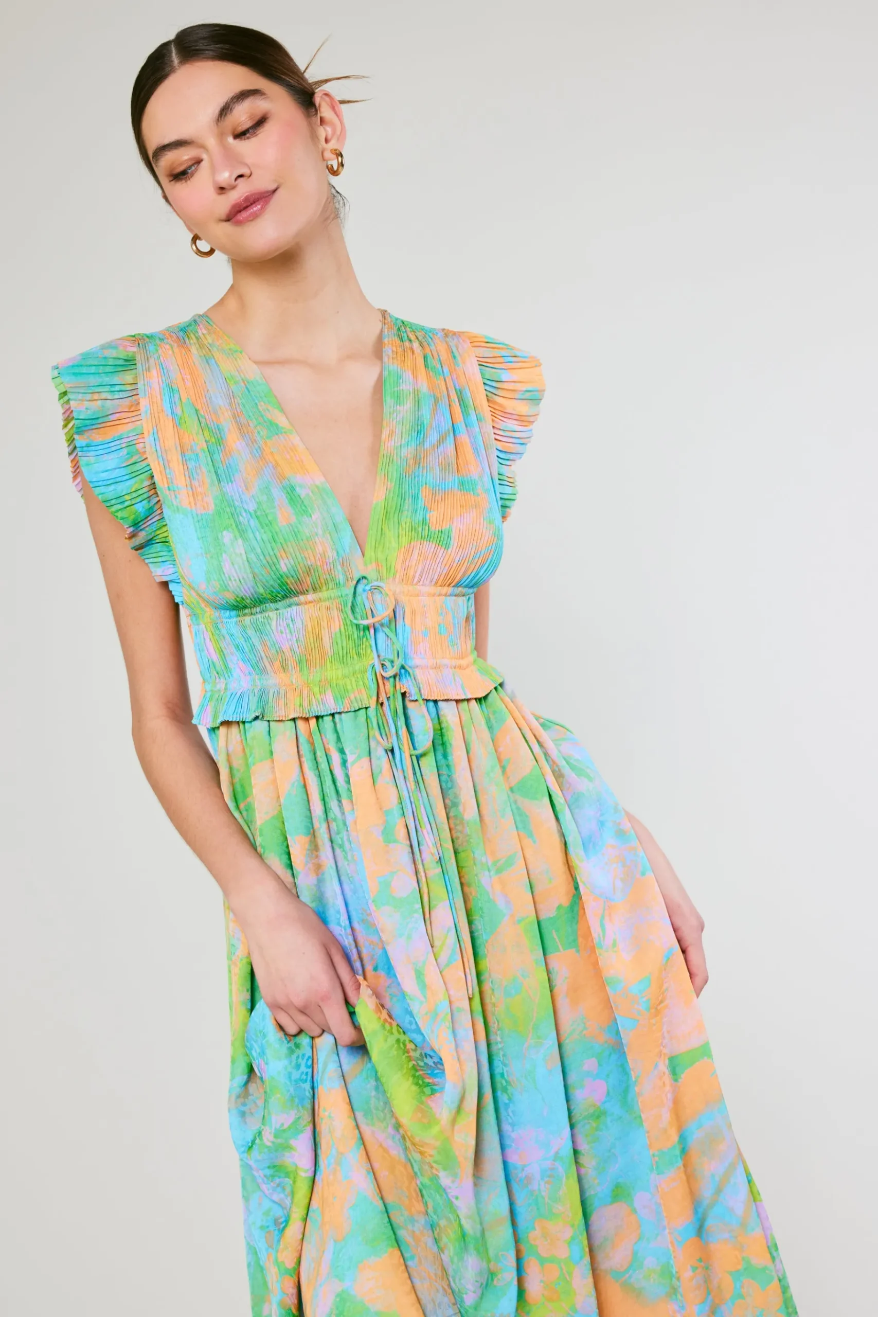 Outlet Mara Abstract Pleated Maxi Dress Women Maxi Dresses | Midi Dresses