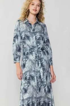 Fashion Marbled Motif Buttondown Dress Women Maxi Dresses | Midi Dresses