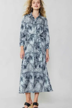 Fashion Marbled Motif Buttondown Dress Women Maxi Dresses | Midi Dresses