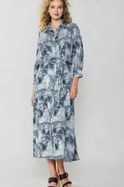 Fashion Marbled Motif Buttondown Dress Women Maxi Dresses | Midi Dresses