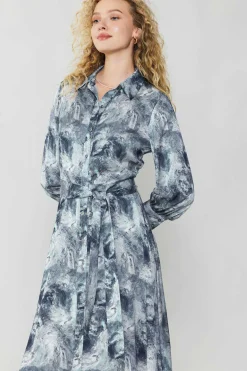 Fashion Marbled Motif Buttondown Dress Women Maxi Dresses | Midi Dresses