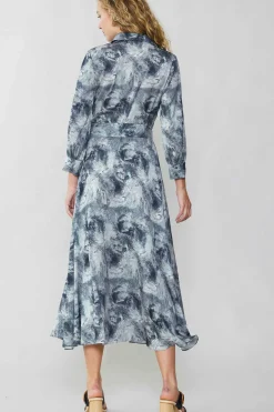Fashion Marbled Motif Buttondown Dress Women Maxi Dresses | Midi Dresses