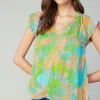 Hot Margot Abstract Pleated Sleeve Blouse Women Short Sleeve Tops