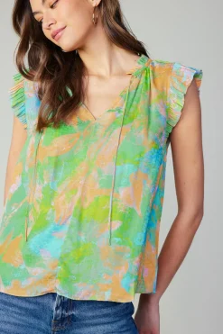 Hot Margot Abstract Pleated Sleeve Blouse Women Short Sleeve Tops