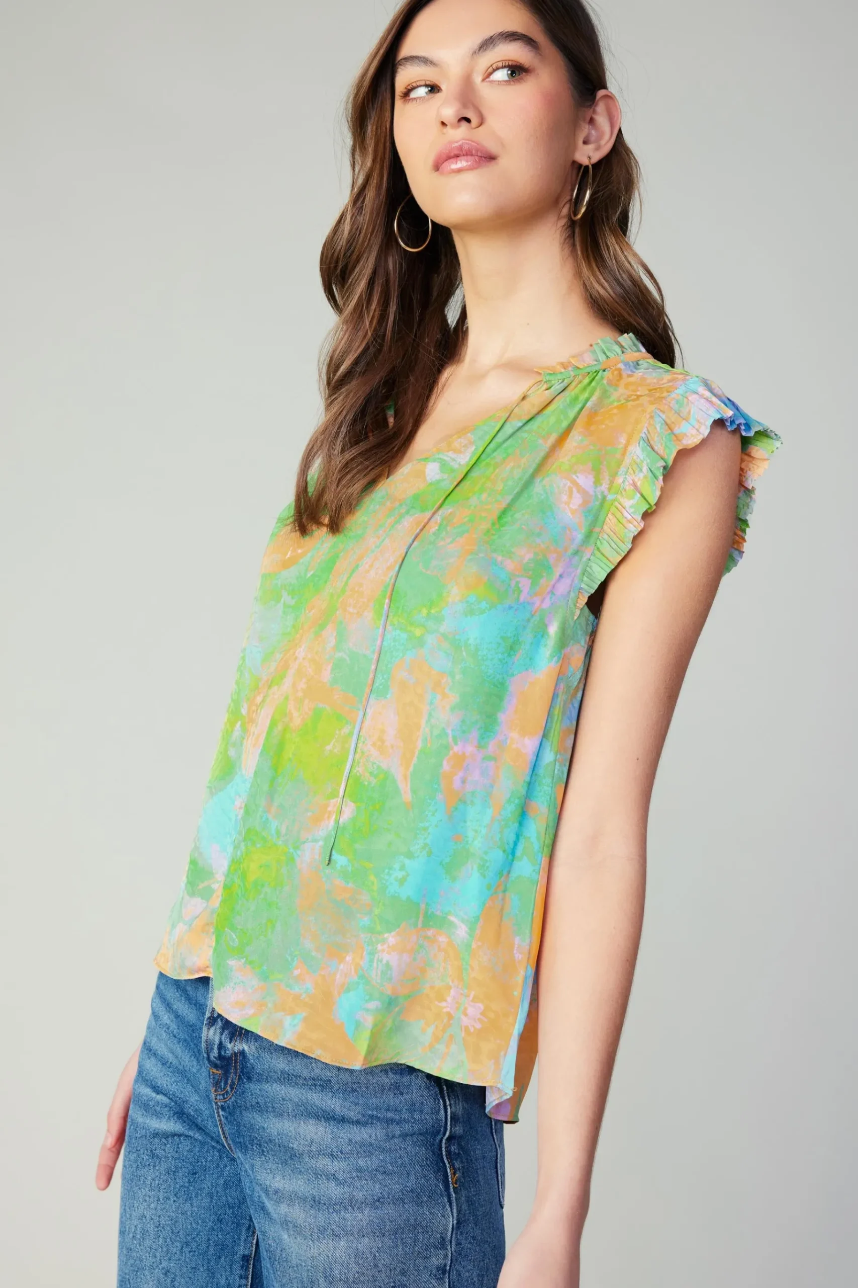 Hot Margot Abstract Pleated Sleeve Blouse Women Short Sleeve Tops