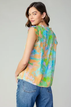Hot Margot Abstract Pleated Sleeve Blouse Women Short Sleeve Tops