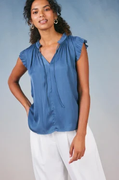 Online Margot Pleated Sleeve Blouse Women Short Sleeve Tops