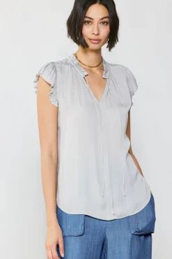 Hot Margot Pleated Sleeve Blouse Women Short Sleeve Tops