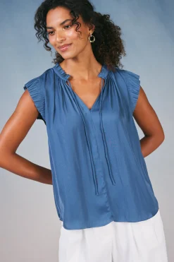 Online Margot Pleated Sleeve Blouse Women Short Sleeve Tops