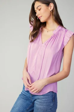 Fashion Margot Pleated Sleeve Blouse Women Sleeveless Tops | Short Sleeve Tops