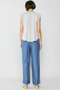 Hot Margot Pleated Sleeve Blouse Women Short Sleeve Tops