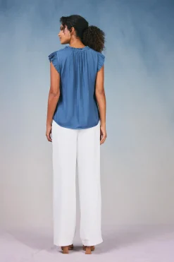 Online Margot Pleated Sleeve Blouse Women Short Sleeve Tops