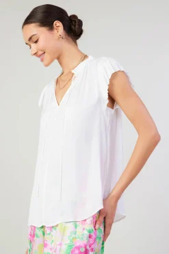 Best Margot Pleated Sleeve Blouse Women Short Sleeve Tops