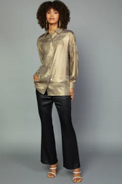 Clearance Metallic Button Down Top Women Long Sleeve Tops